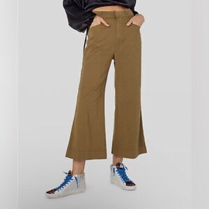 Serra Joie Wide Leg Crop Pants Olive Green High Rise Womens 29